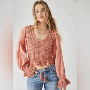 NEW Free People Megan Crochet Top In Coral Sand (Size: XS)